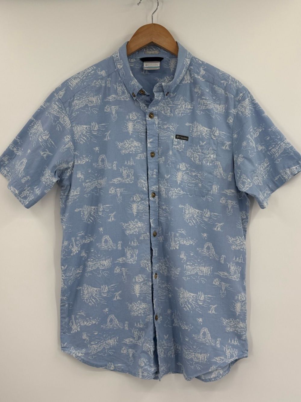 Columbia Men's Rapid Rivers Printed Short Sleeve Shirt | Light Blue | Medium